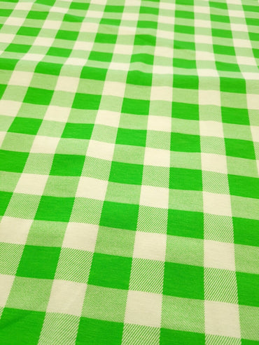 Large Green Gingham Print Viscose Elastane Fabric - T9 Fabrics