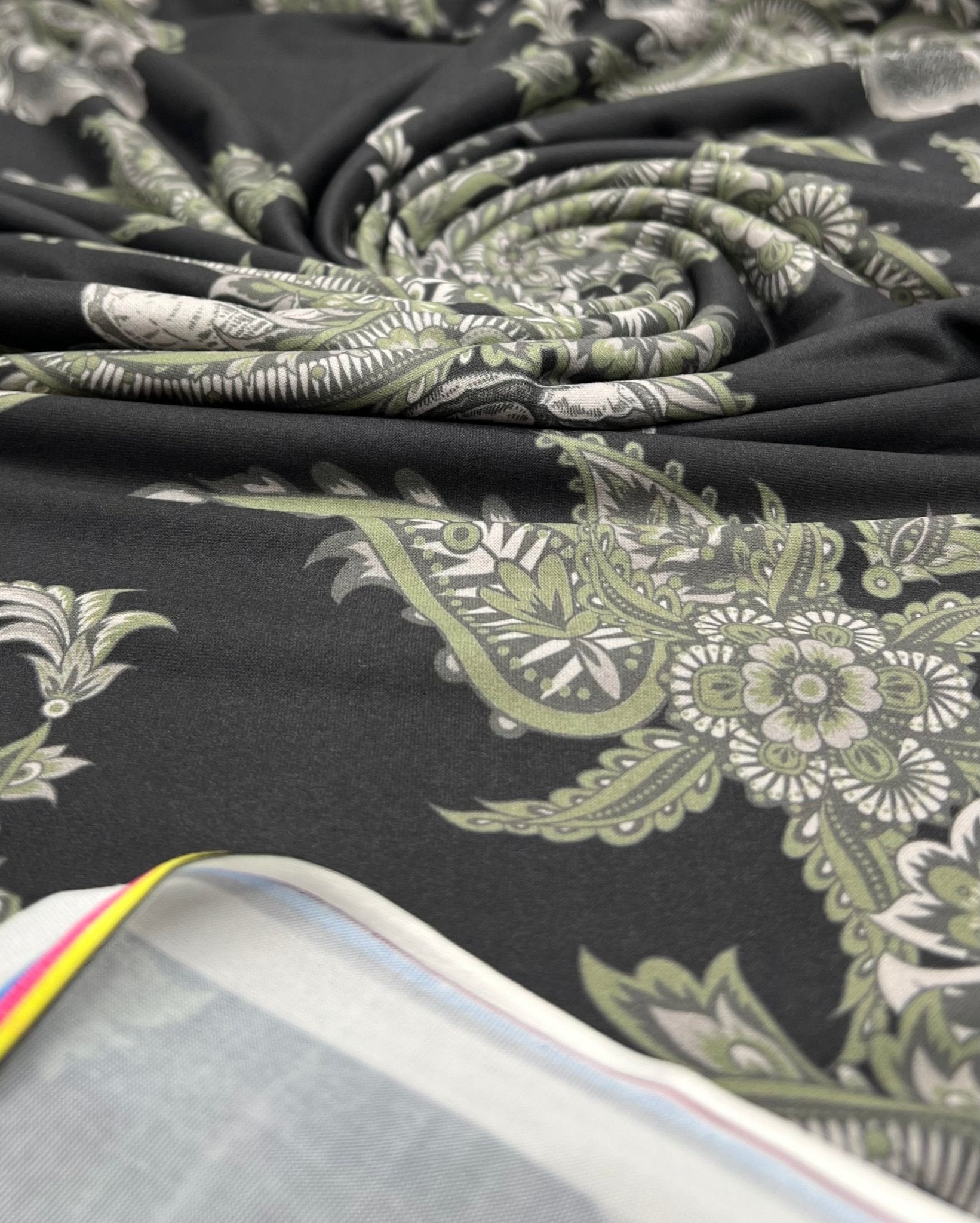 Large Khaki Paisley Super Soft Print Spun Poly Stretch Fabric - T9 Fabrics
