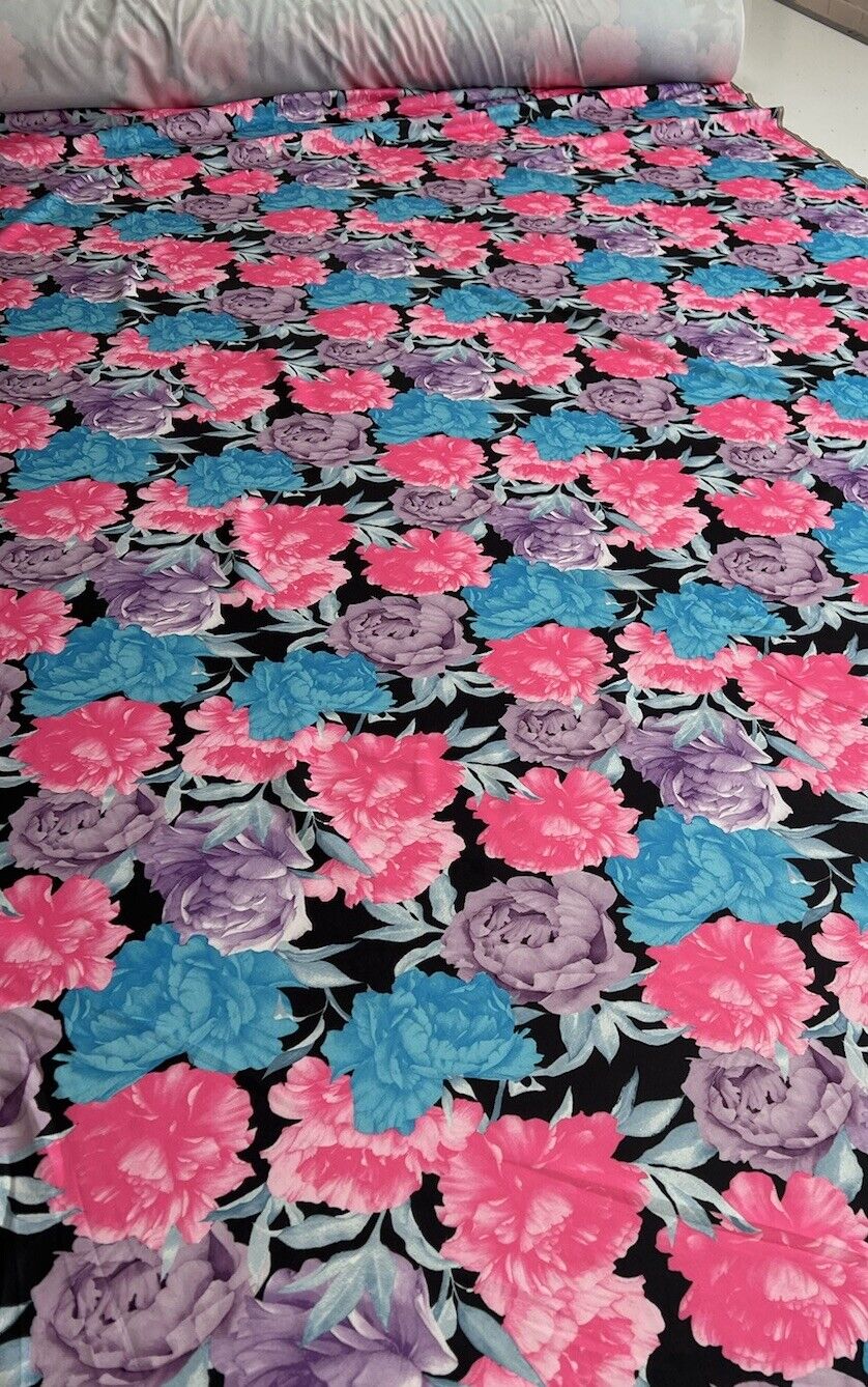 Large Multi Floral Printed Plain Scuba Fabric - T9 Fabrics