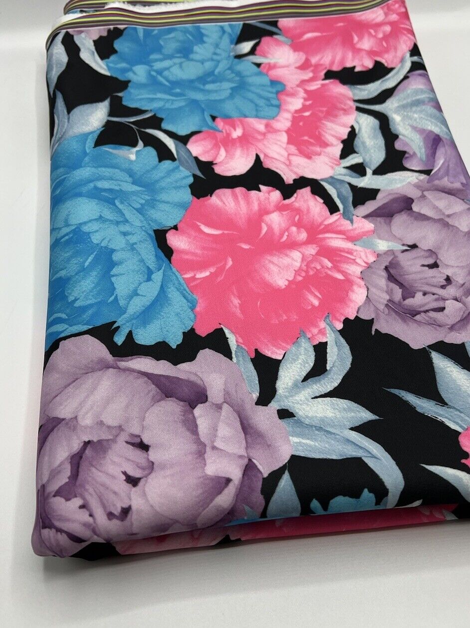 Large Multi Floral Printed Plain Scuba Fabric - T9 Fabrics