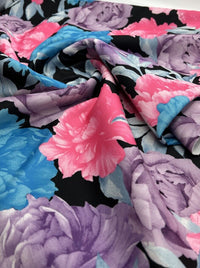 Large Multi Floral Printed Plain Scuba Fabric - T9 Fabrics