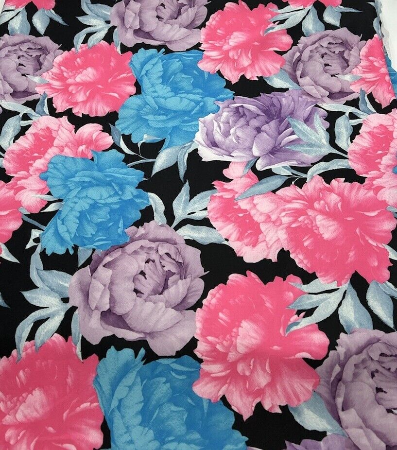 Large Multi Floral Printed Plain Scuba Fabric - T9 Fabrics