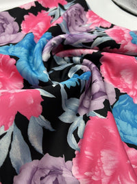 Large Multi Floral Printed Plain Scuba Fabric - T9 Fabrics