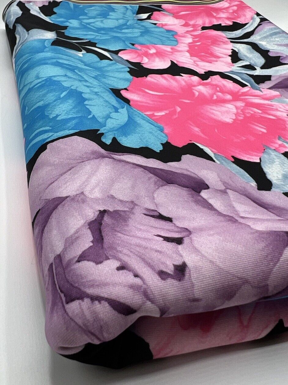 Large Multi Floral Printed Plain Scuba Fabric - T9 Fabrics