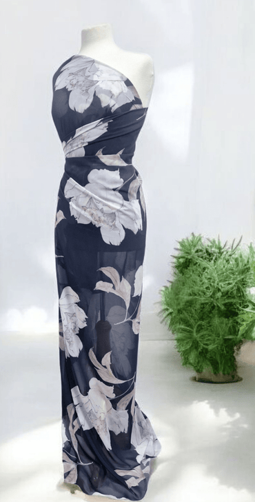 Large White Floral Printed Chiffon Dress Fabric - T9 Fabrics
