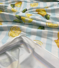 Lemon Blue Stripe Super Soft Print Spun Poly Stretch Fabric - T9 Fabrics