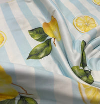 Lemon Blue Stripe Super Soft Print Spun Poly Stretch Fabric - T9 Fabrics