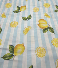 Lemon Blue Stripe Super Soft Print Spun Poly Stretch Fabric - T9 Fabrics