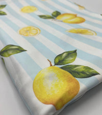 Lemon Blue Stripe Super Soft Print Spun Poly Stretch Fabric - T9 Fabrics