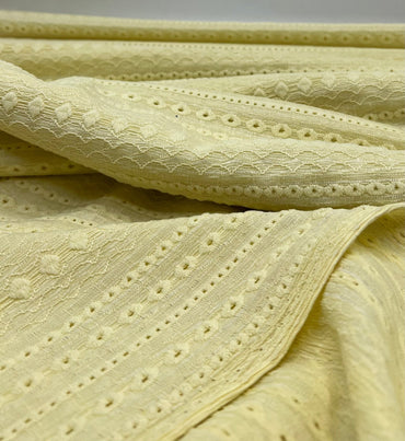 Lemon Broderie Anglaise Stretch Fabric 2 Way Stretch Fabric - T9 Fabrics