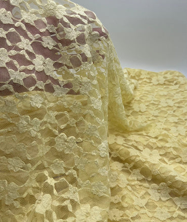 Lemon Floral Lace Fabric Stretch - T9 Fabrics