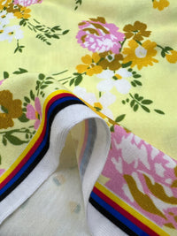 Lemon Yellow Floral Print Spun Poly Stretch Fabric - T9 Fabrics