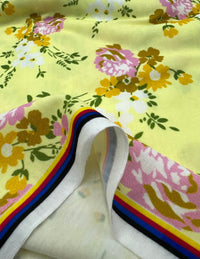 Lemon Yellow Floral Print Spun Poly Stretch Fabric - T9 Fabrics