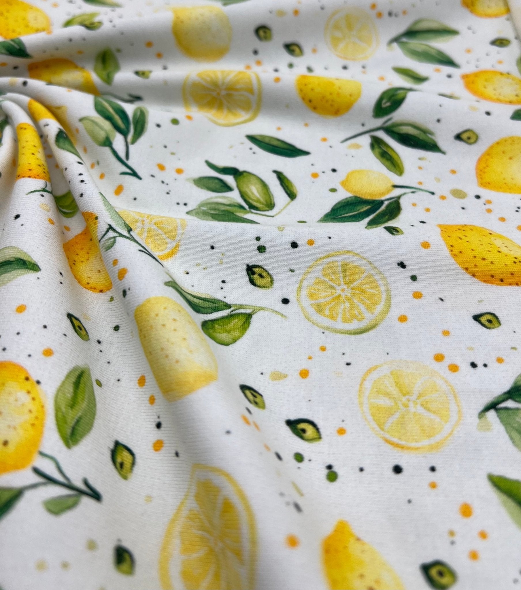 Lemons Print Cotton Stretch Jersey 200 GSM 95/5 Lycra 4 Way Stretch - T9 Fabrics