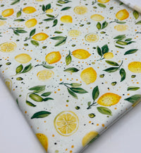 Lemons Print Cotton Stretch Jersey 200 GSM 95/5 Lycra 4 Way Stretch - T9 Fabrics