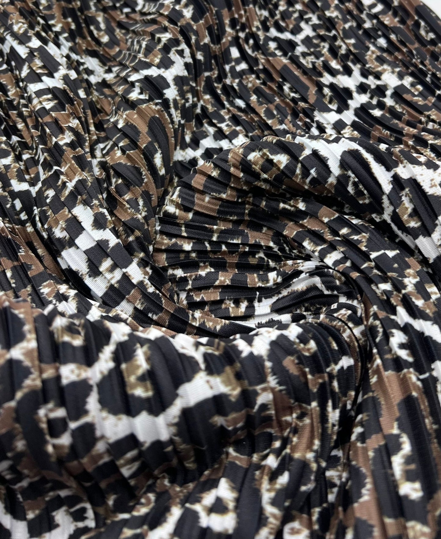 Leopard Brown Black Mix Printed Plisse Fabric - T9 Fabrics