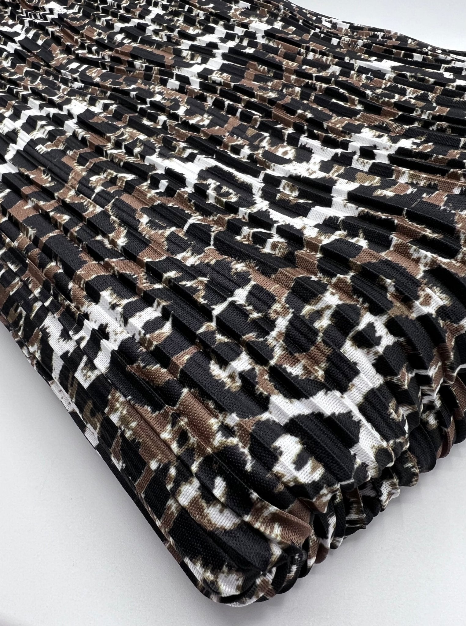 Leopard Brown Black Mix Printed Plisse Fabric - T9 Fabrics