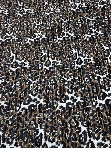 Leopard Brown Black Mix Printed Plisse Fabric - T9 Fabrics