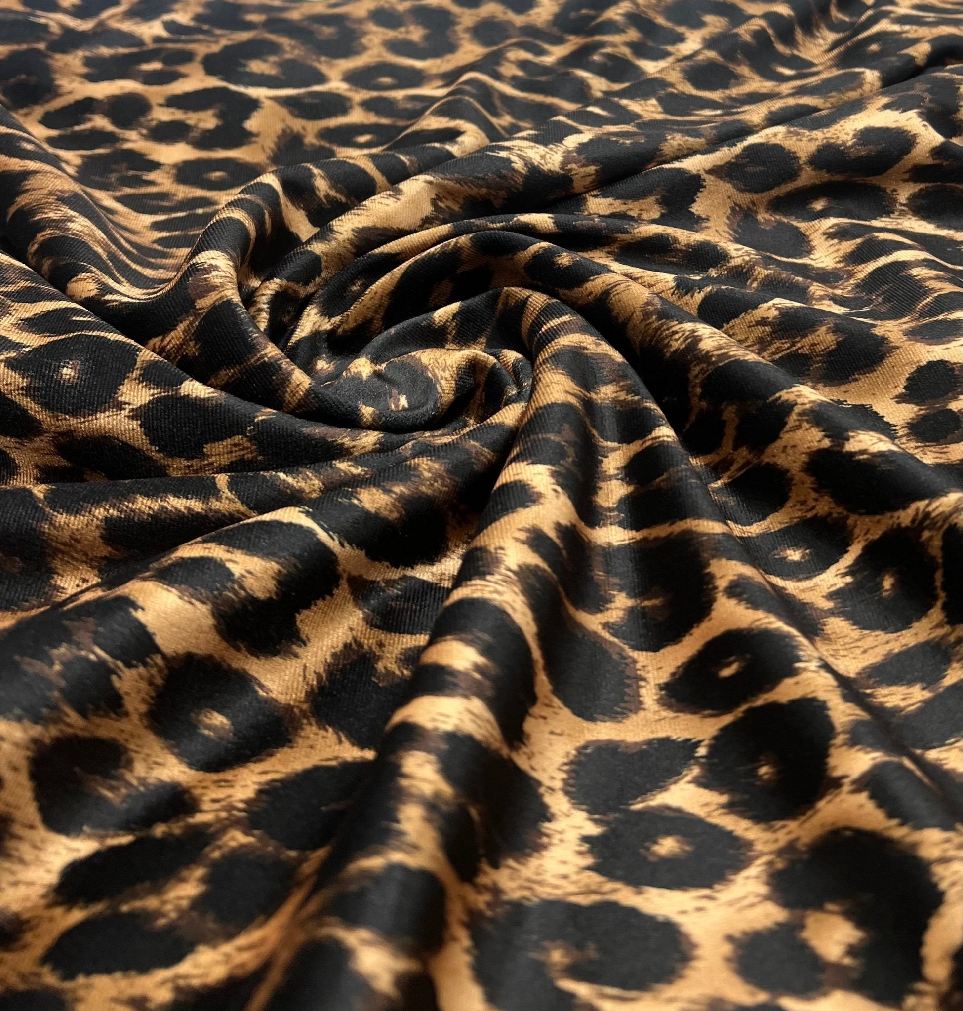 Leopard Print Brown Velour Spandex Stretch Fabric - T9 Fabrics