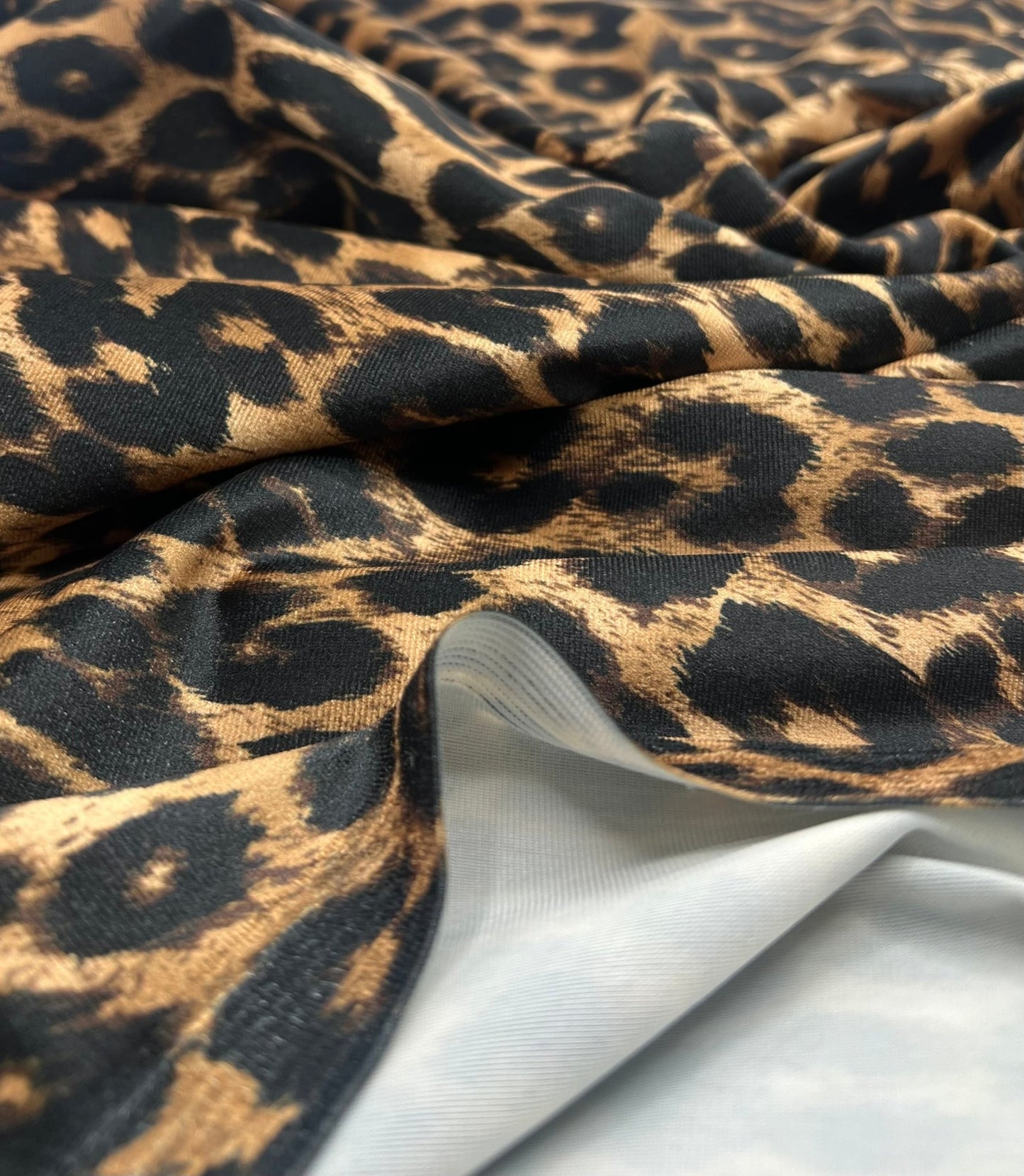 Leopard Print Brown Velour Spandex Stretch Fabric - T9 Fabrics