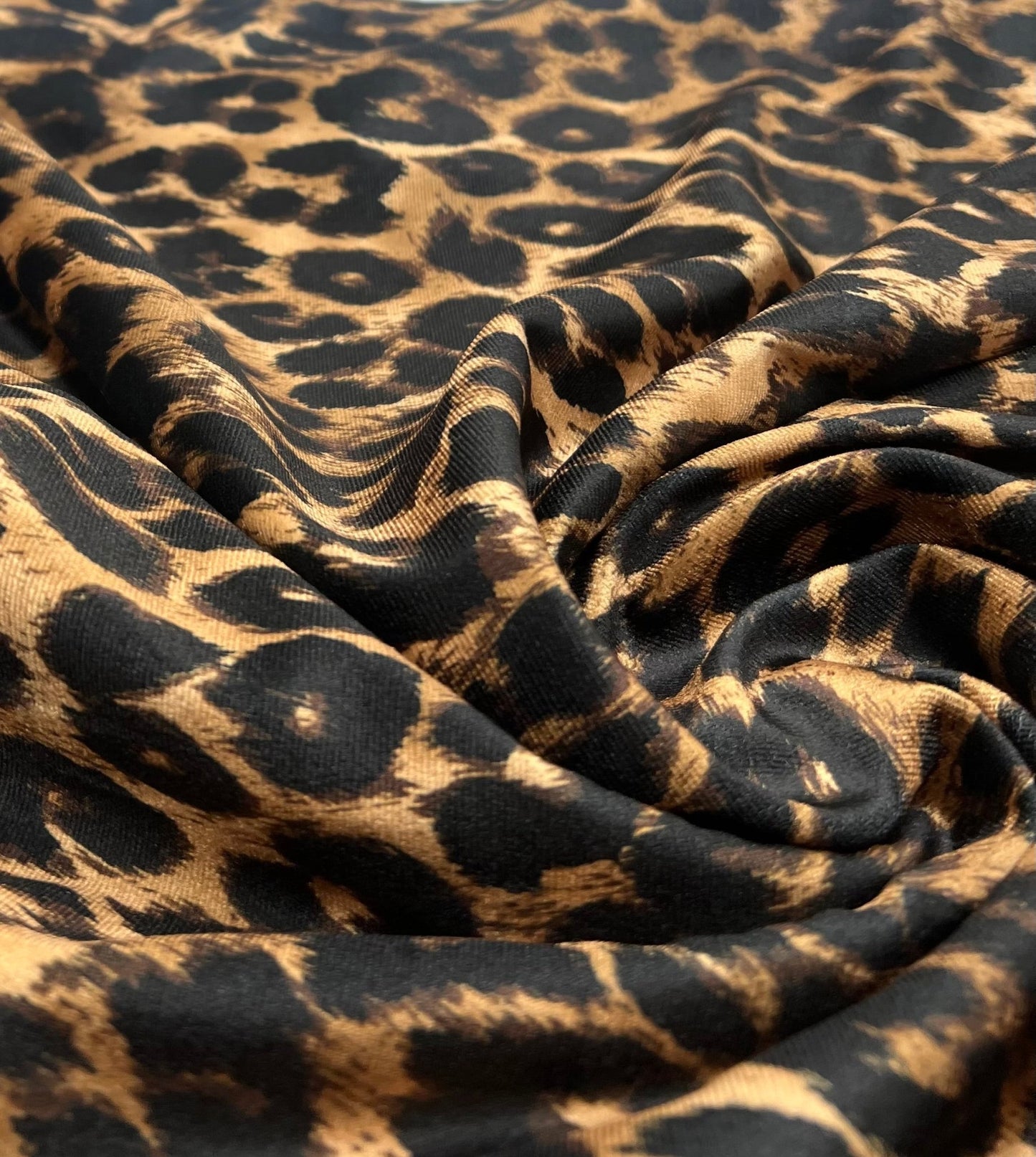 Leopard Print Brown Velour Spandex Stretch Fabric - T9 Fabrics