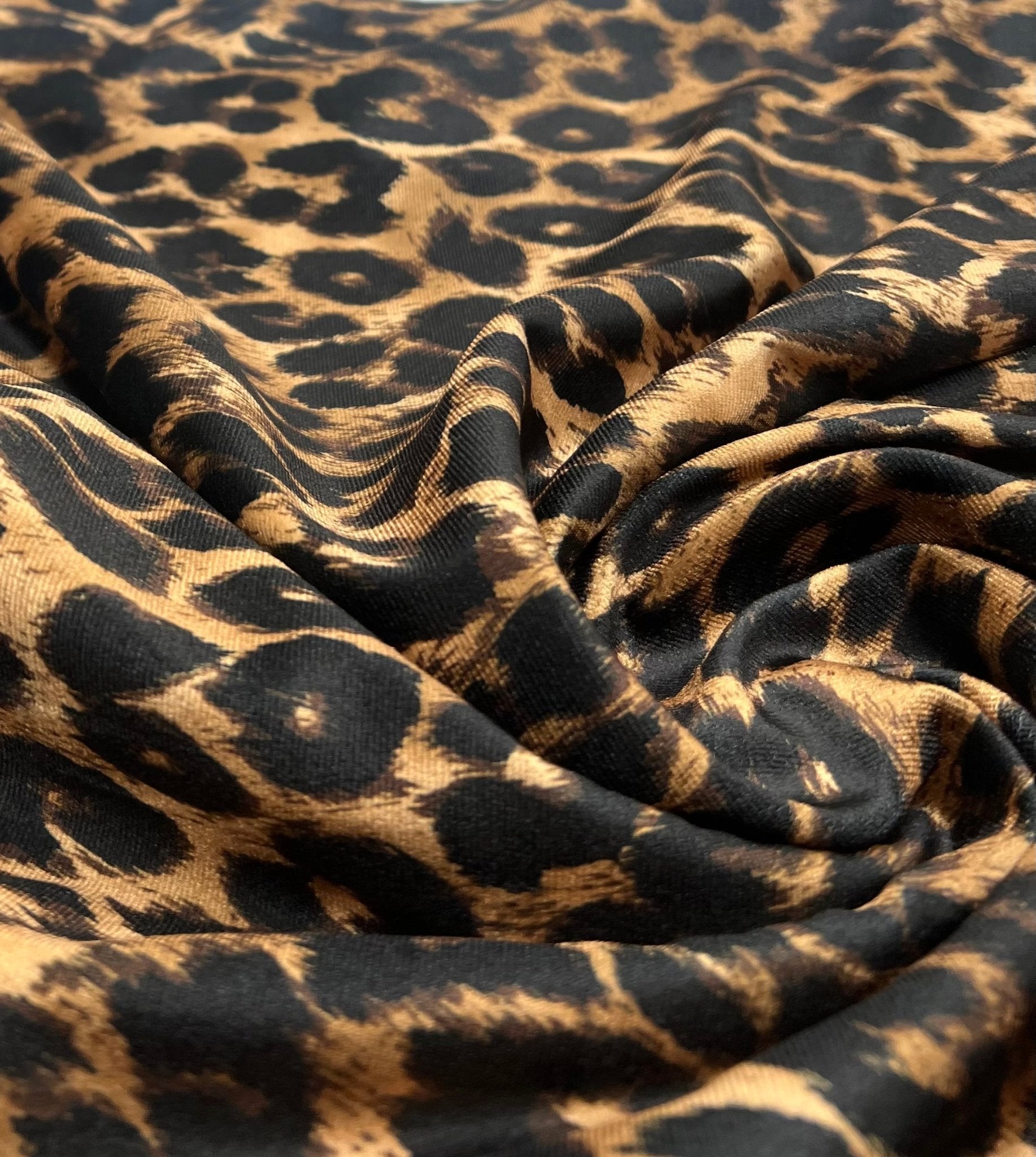 Leopard Print Brown Velour Spandex Stretch Fabric - T9 Fabrics