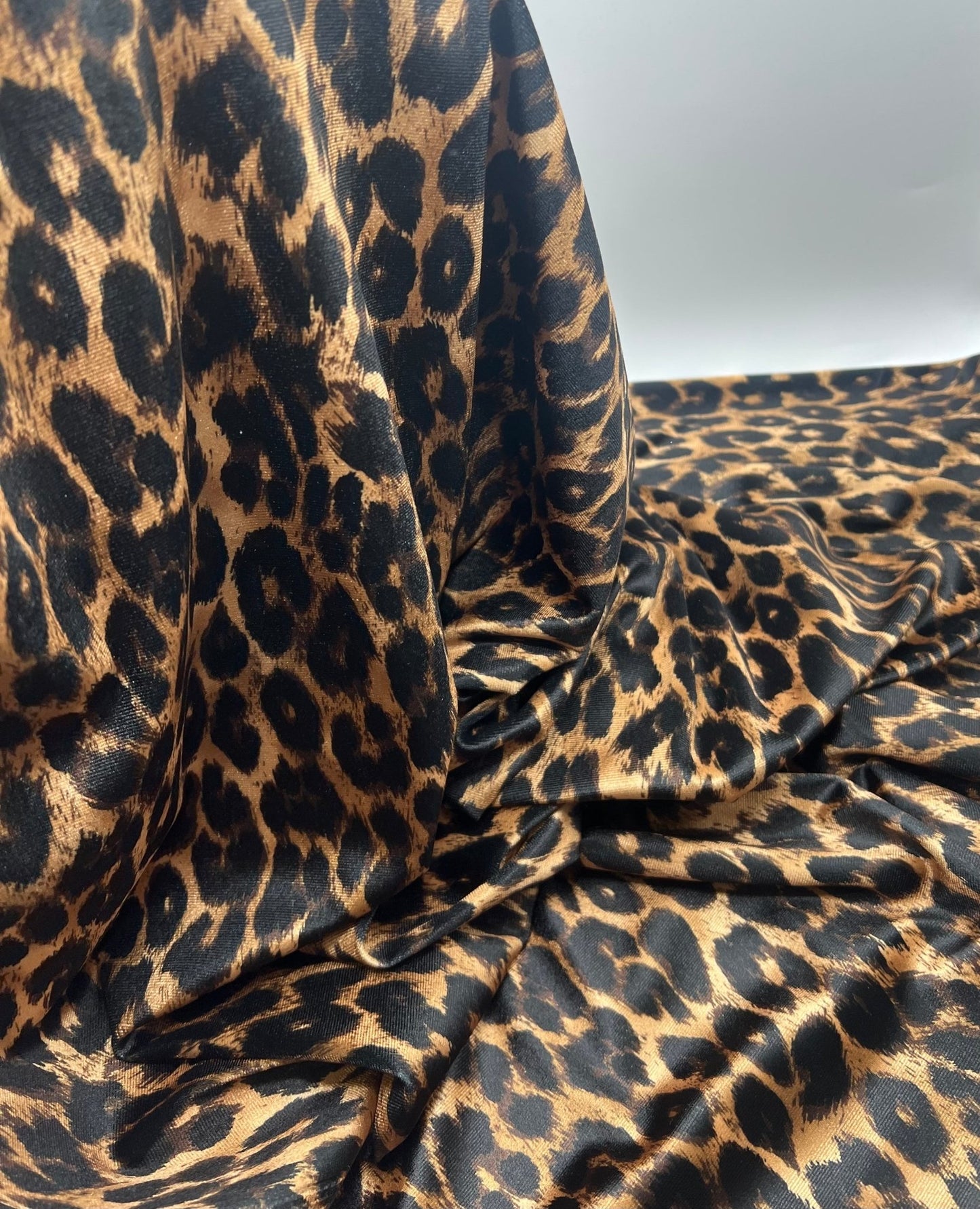 Leopard Print Brown Velour Spandex Stretch Fabric - T9 Fabrics