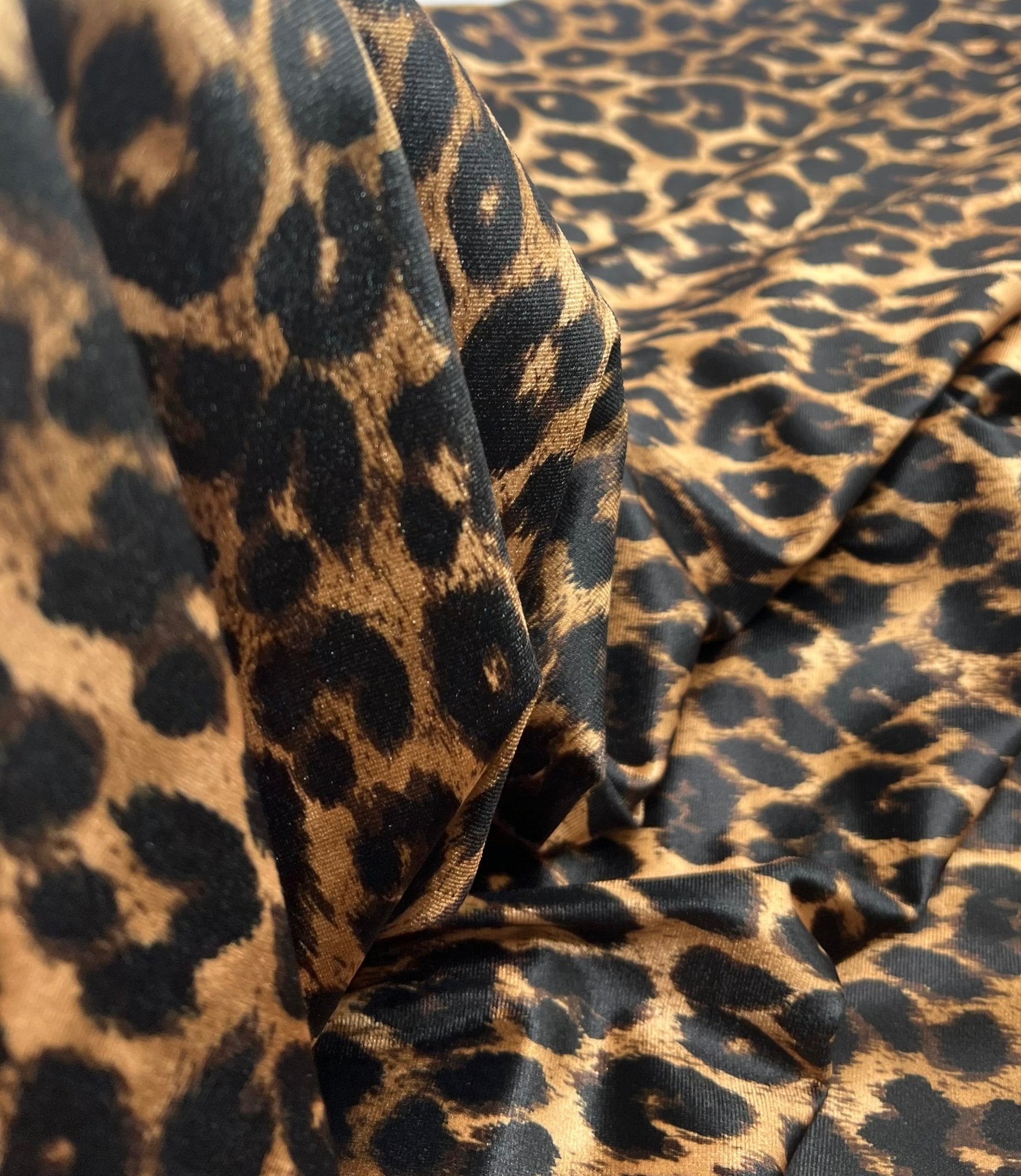 Leopard Print Brown Velour Spandex Stretch Fabric - T9 Fabrics