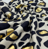 Leopard Print Gold Rib Stretch Fabric - T9 Fabrics