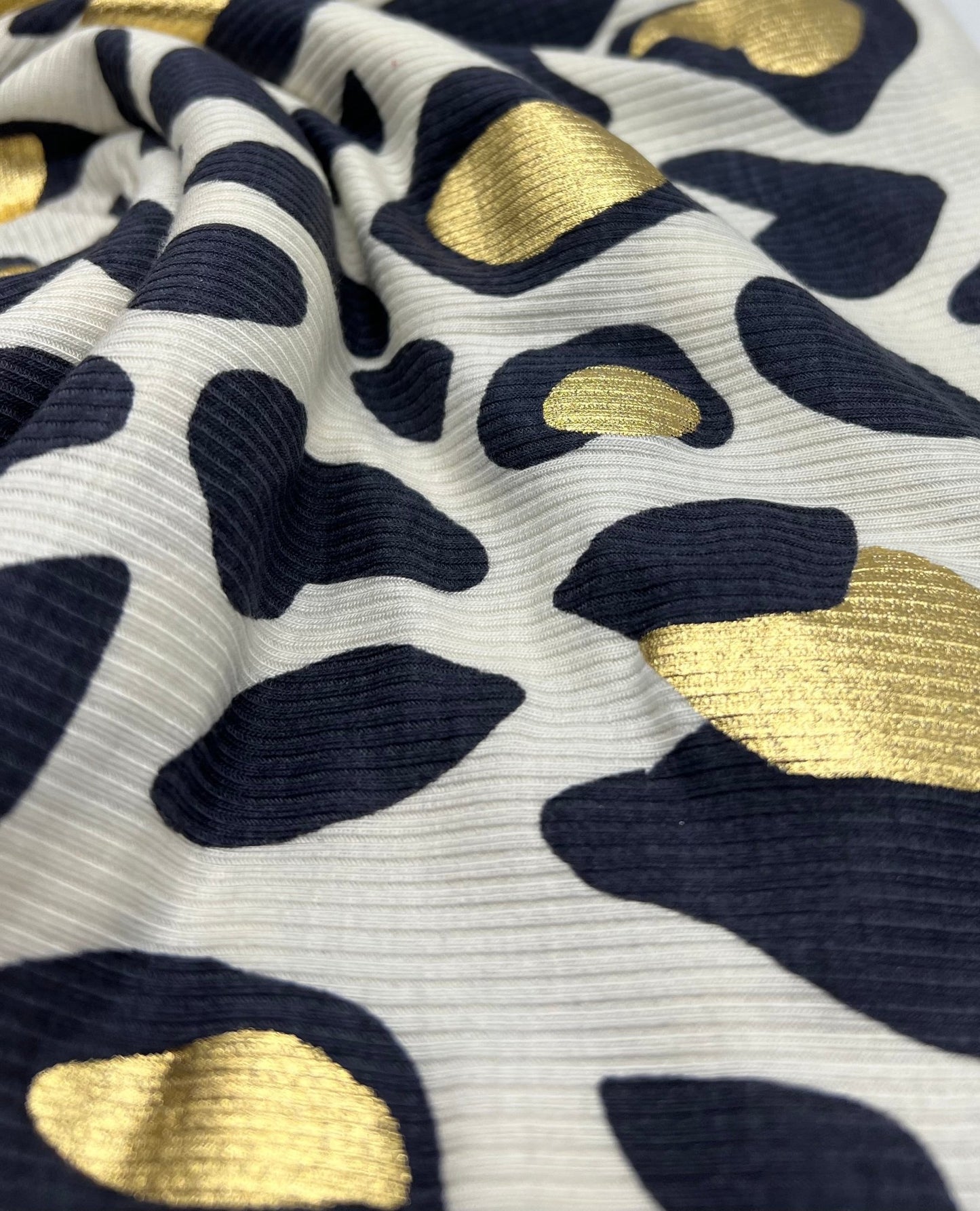 Leopard Print Gold Rib Stretch Fabric - T9 Fabrics