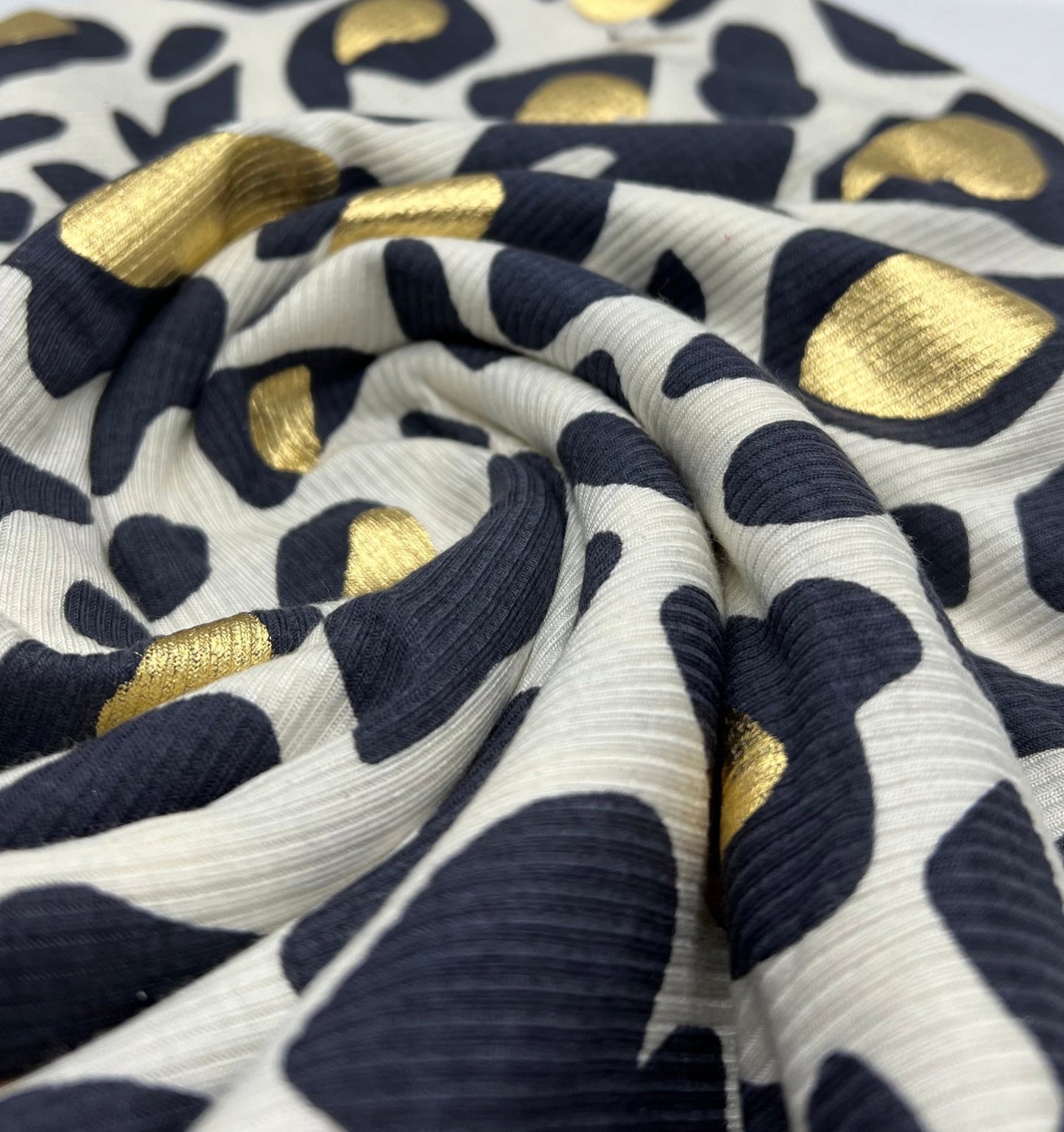 Leopard Print Gold Rib Stretch Fabric - T9 Fabrics