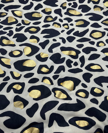 Leopard Print Gold Rib Stretch Fabric - T9 Fabrics