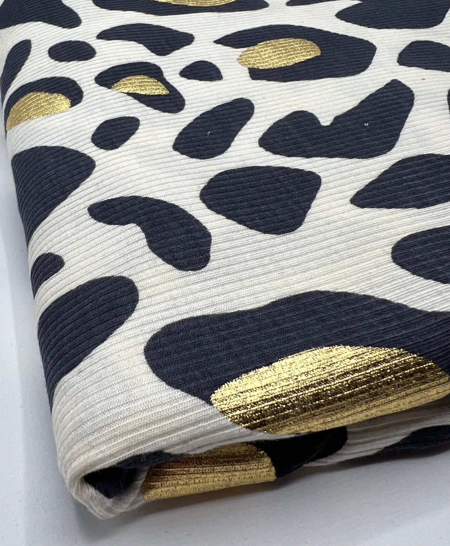 Leopard Print Gold Rib Stretch Fabric - T9 Fabrics