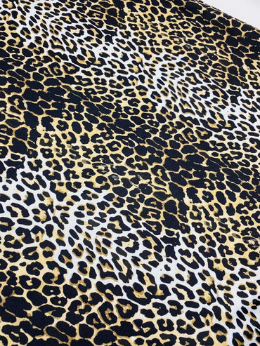 Leopard White Print Spun Poly Stretch Fabric - T9 Fabrics