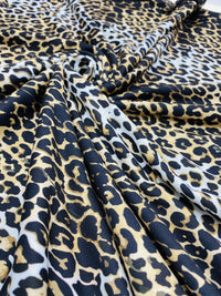 Leopard White Print Spun Poly Stretch Fabric - T9 Fabrics