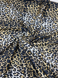 Leopard White Print Spun Poly Stretch Fabric - T9 Fabrics