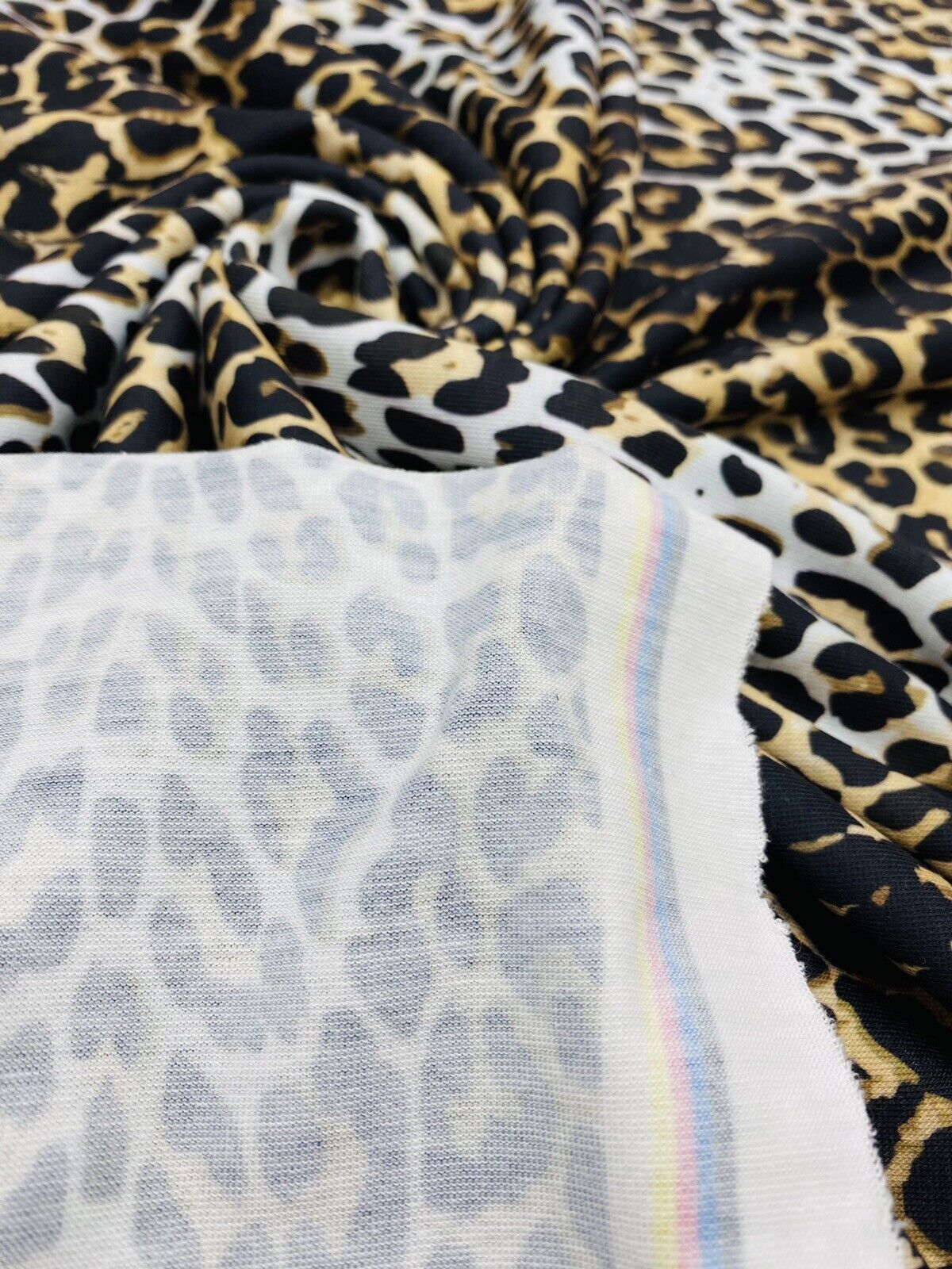 Leopard White Print Spun Poly Stretch Fabric - T9 Fabrics