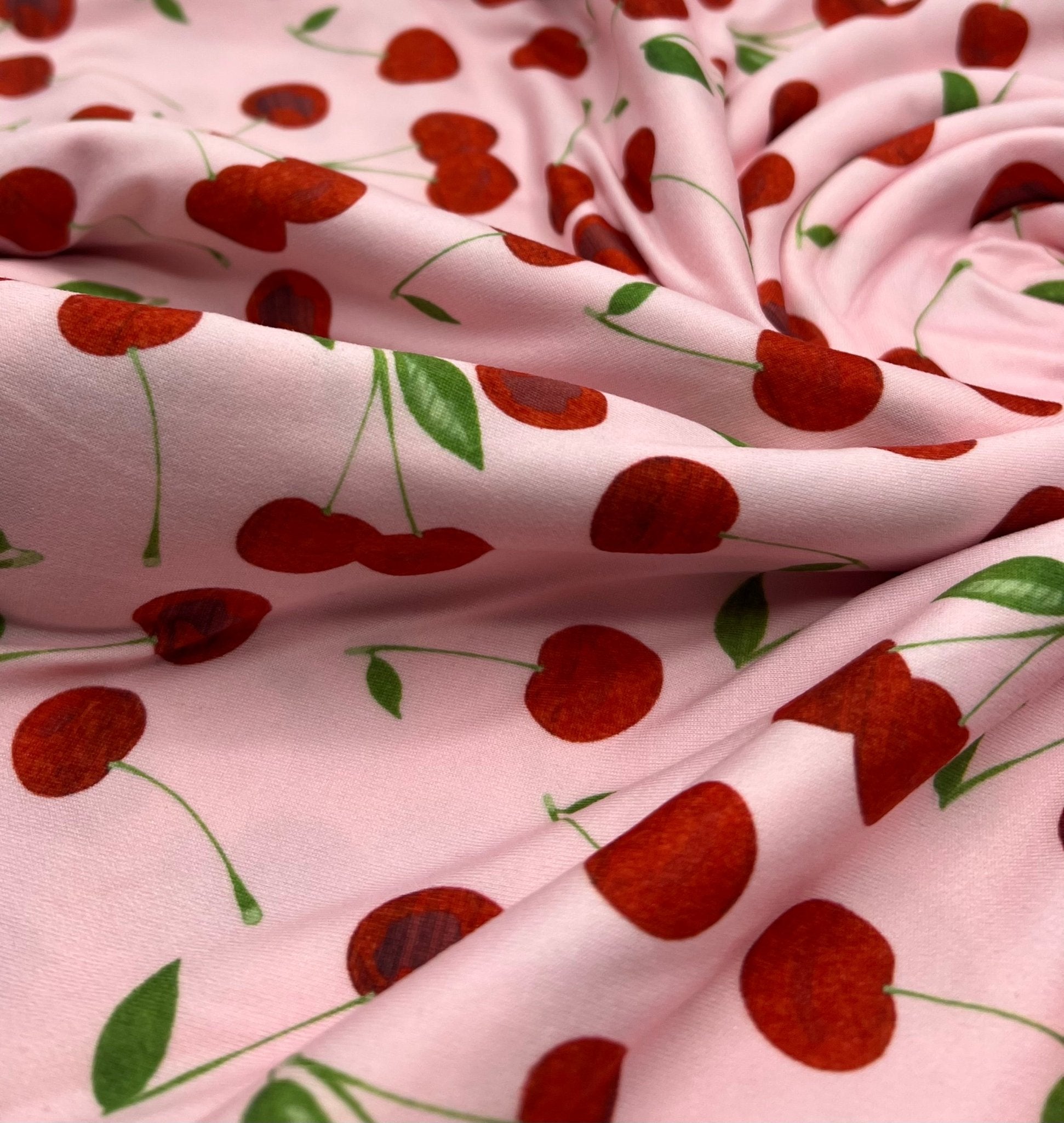 Light Baby Pink Cherry Super Soft Print Spun Poly Stretch Fabric - T9 Fabrics