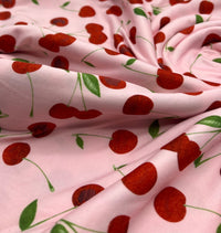 Light Baby Pink Cherry Super Soft Print Spun Poly Stretch Fabric - T9 Fabrics