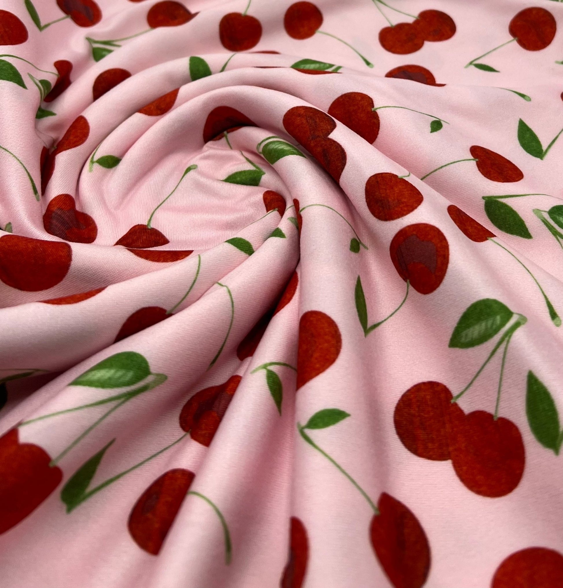 Light Baby Pink Cherry Super Soft Print Spun Poly Stretch Fabric - T9 Fabrics