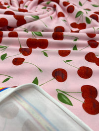 Light Baby Pink Cherry Super Soft Print Spun Poly Stretch Fabric - T9 Fabrics