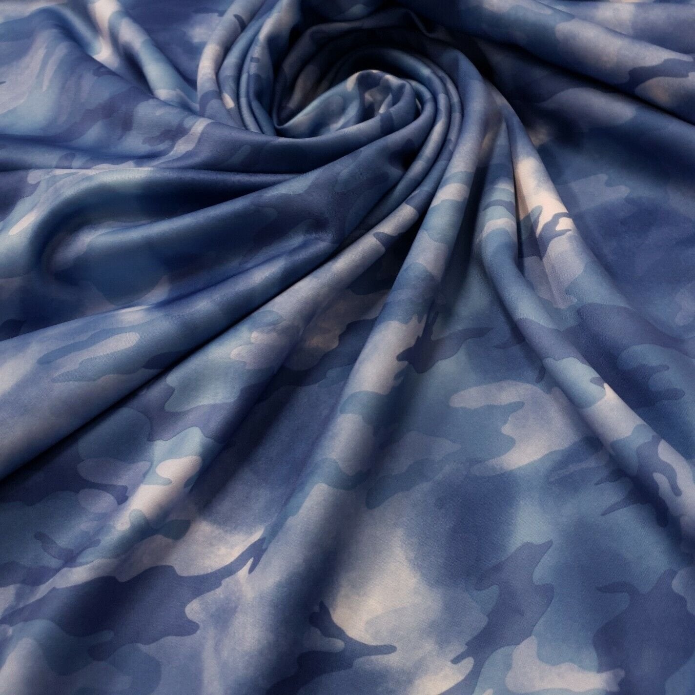 Light Blue Camo Printed Plain Scuba Fabric - T9 Fabrics