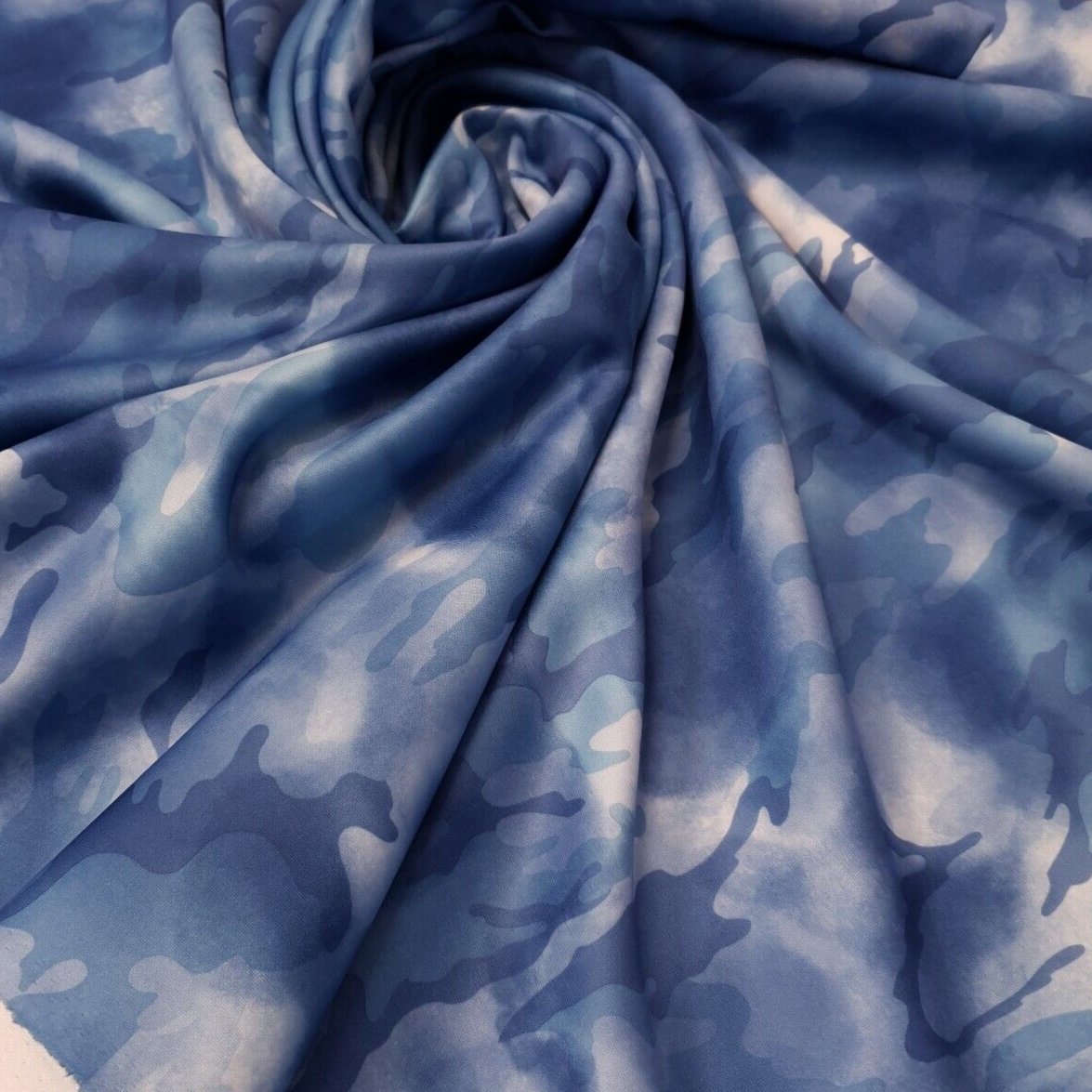 Light Blue Camo Printed Plain Scuba Fabric - T9 Fabrics