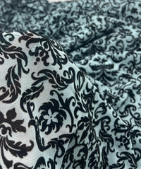 Light Blue Embossed Flocked Mesh Fabric 2 Way Stretch - T9 Fabrics