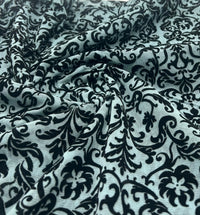 Light Blue Embossed Flocked Mesh Fabric 2 Way Stretch - T9 Fabrics