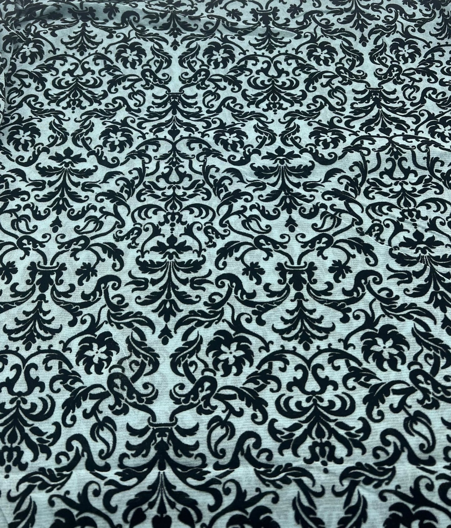 Light Blue Embossed Flocked Mesh Fabric 2 Way Stretch - T9 Fabrics