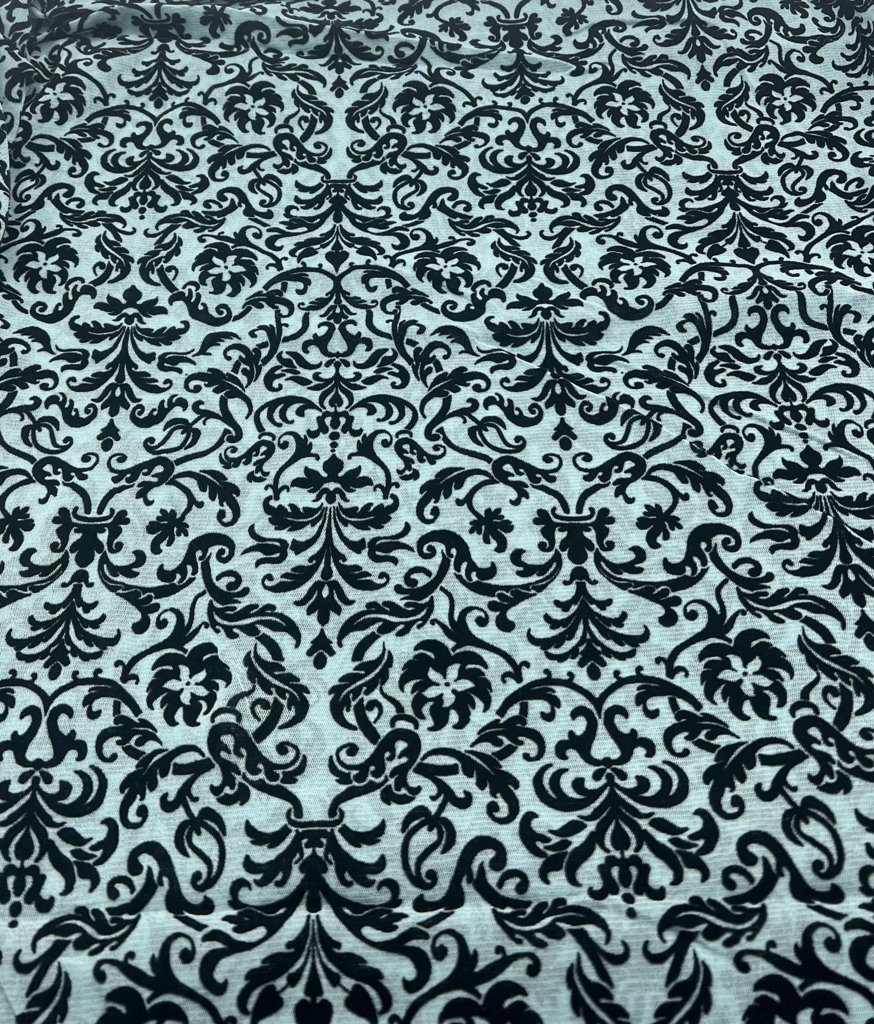 Light Blue Embossed Flocked Mesh Fabric 2 Way Stretch - T9 Fabrics