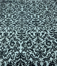 Light Blue Embossed Flocked Mesh Fabric 2 Way Stretch - T9 Fabrics