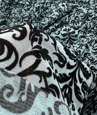 Light Blue Embossed Flocked Mesh Fabric 2 Way Stretch - T9 Fabrics