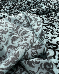 Light Blue Embossed Flocked Mesh Fabric 2 Way Stretch - T9 Fabrics